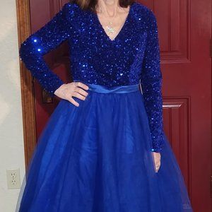 A-Line Cocktail Dress Sparkle & Shine Dress Evening Party Tea Length Royal Blue